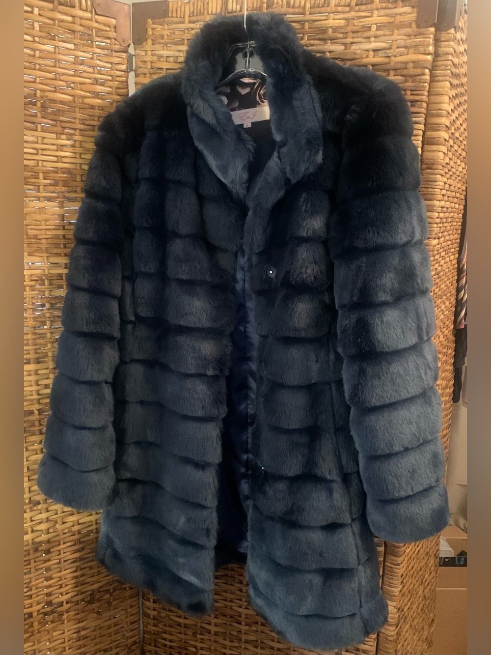 Eliza J Midnight Blue Faux Fur Coat